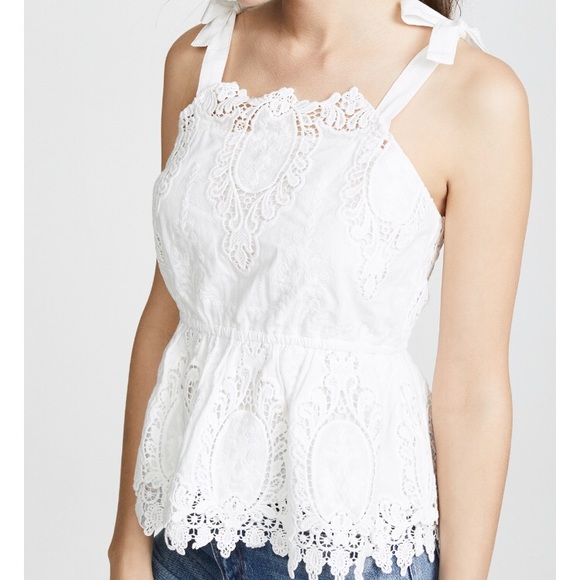 white eyelet ruffle top